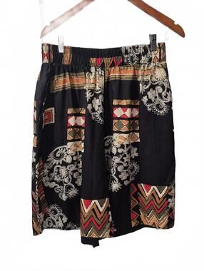 Norton Mcnaughton Vintage Ladies Black Abstract Print Dress Short Elastic High W